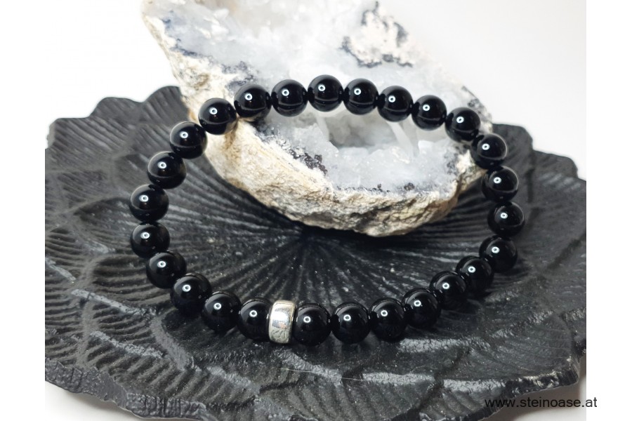 Herren Armband Onyx, 8mm, Silber, Gr.XL